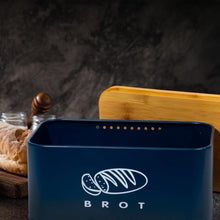 Lade das Bild in den Galerie-Viewer, Brotbox mit Deckel, Großer Knäckebrot Box aus Metall, Brotaufbewahrungsbox , Brot,Kekse Lange Aufbewahren und Trocken Halten(Dunkelblau-30cm)