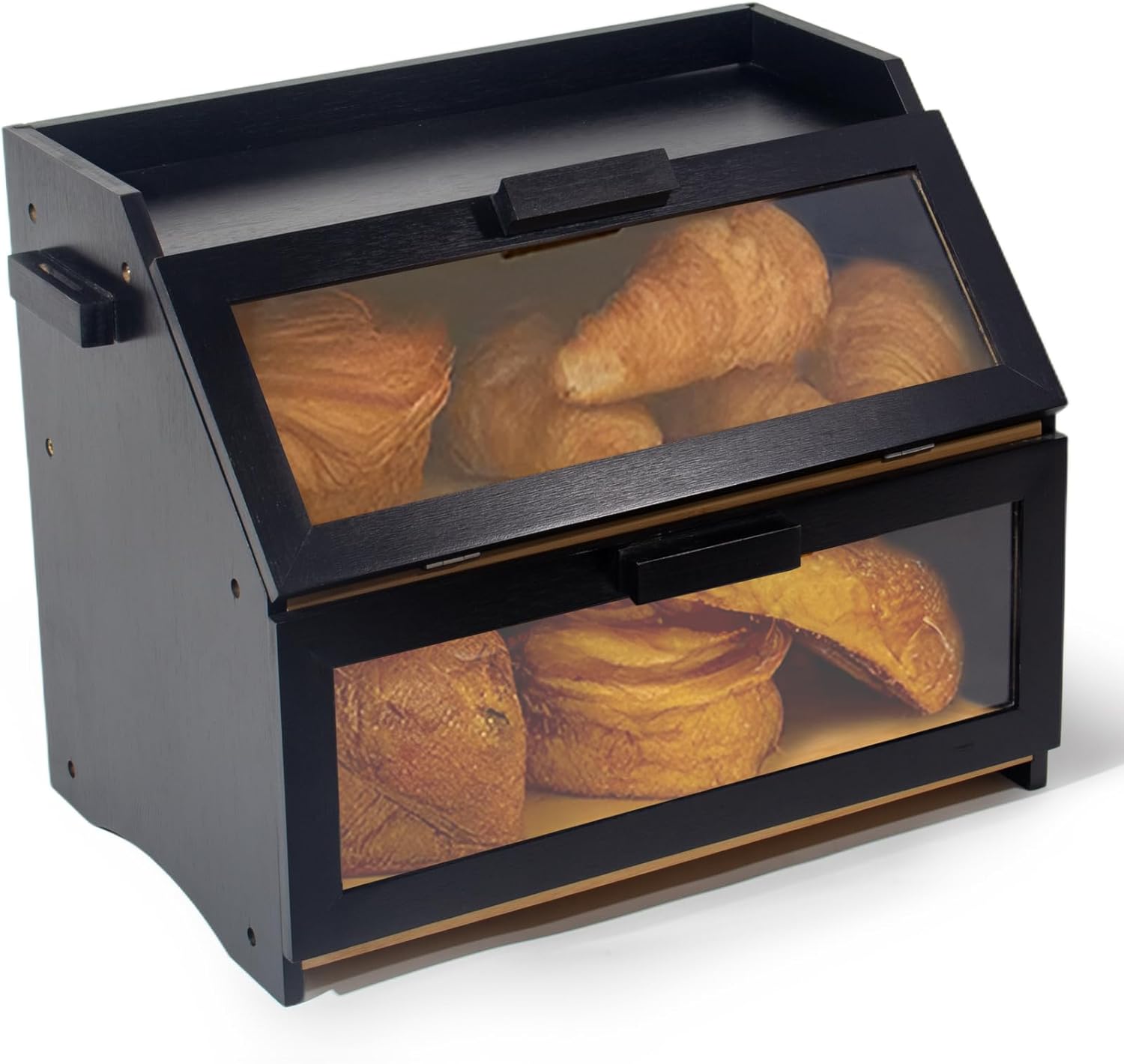 Bambus Brotkasten mit Belüftung, Großer Brotbox, 2 Etagen und Sichtfen –  Zedelmaier Shop