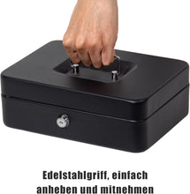 Lade das Bild in den Galerie-Viewer, Geldkassette mit münzzählbrett, 25 * 18 * 8.5 CM, Kasse Abschließbar, Cash Box Groß, Spardose, Geld organizer (Schwarz-25cm)