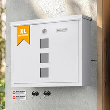 Lade das Bild in den Galerie-Viewer, XL personalisiert Briefkasten mit Edelstahl Namensschild Weiß Wandbriefkasten Postkasten Briefkasten mit Schloss Mailbox inkl. 4 Schlüsseln Letter Box (Weiß 9.5 x 35 x 28 cm)
