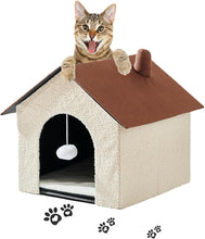 Lade das Bild in den Galerie-Viewer, Zedelmaier katzenhaus für draußen,katzenhöhle warm,katzenhöhle XXL,katzenhaus isoliert,katzenhütte mit Spielball,katzenmöbel (Beige und Braun, 45x48x40cm H)