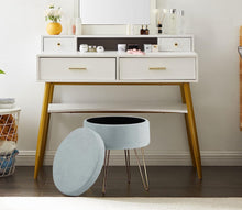 Lade das Bild in den Galerie-Viewer, Runder Hocker Ottoman Gepolsterter Hocker Abnehmbarer Bezug Metallstütze (Helle Graublau)