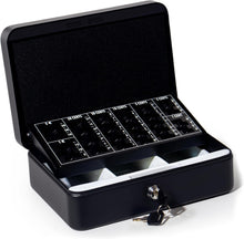 Lade das Bild in den Galerie-Viewer, Geldkassette mit münzzählbrett, 25 * 18 * 8.5 CM, Kasse Abschließbar, Cash Box Groß, Spardose, Geld organizer (Schwarz-25cm)