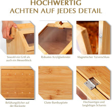 Lade das Bild in den Galerie-Viewer, Bambus Brotkasten mit Belüftung, Großer Brotbox, 2 Etagen und Sichtfenster, Holz Brotbehälter für Hörnchen, Brötchen, Brotaufbewahrung Küche