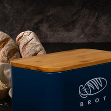 Lade das Bild in den Galerie-Viewer, Brotbox mit Deckel, Großer Knäckebrot Box aus Metall, Brotaufbewahrungsbox , Brot,Kekse Lange Aufbewahren und Trocken Halten(Dunkelblau-30cm)