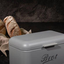 Lade das Bild in den Galerie-Viewer, Brotbox mit Deckel, Großer Knäckebrot Box aus Metall, Brot und Kekse Lange Aufbewahren und Trocken Halten, Retro Design 31cm*19cm*16cm (Grau)
