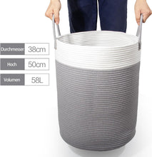 Lade das Bild in den Galerie-Viewer, D38*H50 Waschekorb aus Baumwolle mit Griffen (Grau)