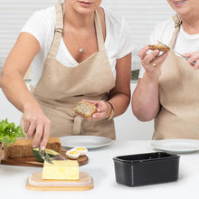 Lade das Bild in den Galerie-Viewer, Butterdose Keramik mit Holzdeckel , 250g Butter Aufbewahrung , Butterbox Porzellan vintage (Schwarz)