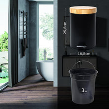 Lade das Bild in den Galerie-Viewer, Mülleimer Bad mit Holzdeckel, Kosmetikeimer mit Absenkautomatik (Soft Close), Badezimmer eimer, Abfalleimer Bad ( 3L)