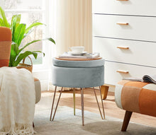Lade das Bild in den Galerie-Viewer, Runder Hocker Ottoman Gepolsterter Hocker Abnehmbarer Bezug Metallstütze (Helle Graublau)