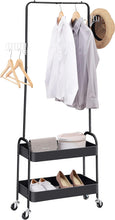 Lade das Bild in den Galerie-Viewer, Kleiderständer auf Rollen,Kleiderstange mit2Korbböden,2Kunststoffbügel,Geeignet für Schlafzimmer, Wohnzimmer, Flur zu Hause und das Büro