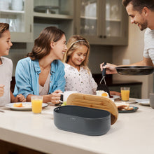 Lade das Bild in den Galerie-Viewer, Brotkasten mit Schneidebrett, Brotaufbewahrung mit Deckel, Brotbox aus Metall, Brotbeutel aus Leinen, Bread Box (Grau)