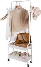 Lade das Bild in den Galerie-Viewer, Kleiderständer auf Rollen,Kleiderstange mit2Korbböden,2Kunststoffbügel,Geeignet für Schlafzimmer, Wohnzimmer, Flur zu Hause und das Büro
