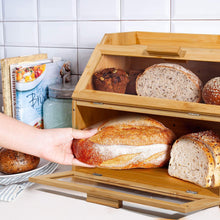 Lade das Bild in den Galerie-Viewer, Bambus Brotkasten mit Belüftung, Großer Brotbox, 2 Etagen und Sichtfenster, Holz Brotbehälter für Hörnchen, Brötchen, Brotaufbewahrung Küche (Bambus)