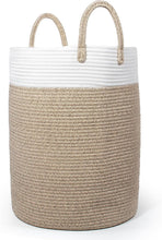 Lade das Bild in den Galerie-Viewer, Wäschekorb mit Henkel, Spielzeug Aufbewahrung, Aufbewahrungsbox Geflochten, Wäschesammler Groß, Aufbewahrungskorb Kinderzimmer (Braun&Weiß, D 38 x H 50 CM)