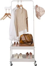 Lade das Bild in den Galerie-Viewer, Kleiderständer auf Rollen,Kleiderstange mit2Korbböden,2Kunststoffbügel,Geeignet für Schlafzimmer, Wohnzimmer, Flur zu Hause und das Büro