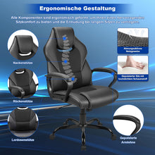Lade das Bild in den Galerie-Viewer, Gaming Stuhl, Gaming Sessel, Ergonomischer mit Wippfunktion gepolsterter Rückenlehne höhenverstellbar Schreibtischstuhl (Schwarz)