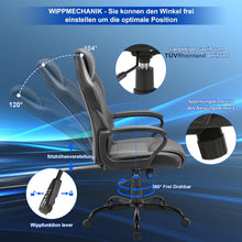Lade das Bild in den Galerie-Viewer, Gaming Stuhl, Gaming Sessel, Ergonomischer mit Wippfunktion gepolsterter Rückenlehne höhenverstellbar Schreibtischstuhl (Schwarz)