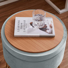 Lade das Bild in den Galerie-Viewer, Runder Hocker Ottoman Gepolsterter Hocker Abnehmbarer Bezug Metallstütze (Helle Graublau)