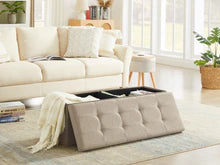 Lade das Bild in den Galerie-Viewer, Sitzbank mit Stauraum,Sitzhocker, Aufbewahrungsbox,faltbar,max.Belastbarkeit300kg,120 L,114x38x38cm,MDF-Platte und Leinenimitat.