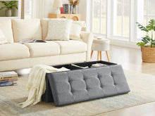 Lade das Bild in den Galerie-Viewer, Sitzbank mit Stauraum,Sitzhocker, Aufbewahrungsbox,faltbar,max.Belastbarkeit300kg,120 L,114x38x38cm,MDF-Platte und Leinenimitat.