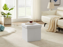 Lade das Bild in den Galerie-Viewer, Sitzwürfel mit Stauraum Fußbank Truhen Aufbewahrungsbox faltbar belastbar Kunstleder Weiß