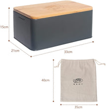 Lade das Bild in den Galerie-Viewer, Brotkasten mit Schneidebrett, Matte Brotbox mit Holzdeckel und Leinen Brotbeutel, Rundum Belüftung, Brotkorb für langanhaltende Frische Grau