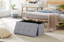 Lade das Bild in den Galerie-Viewer, Sitzbank, Fußhocker, Sitztruhe faltbar mit Stauraum belastbar bis 300 kg 76 x 38 x 38 cm«, MDF-Platte und Leinenimitat.(Hellgrau)