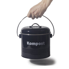 Lade das Bild in den Galerie-Viewer, Biomülleimer Küche 3,5 L , Bio Mülleimer Geruchsdicht mit Aktivkohlefiltern , Komposteimer Metall , Biomüll Retro(Schwarz)