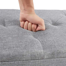 Lade das Bild in den Galerie-Viewer, Sitztruhe Sitzhocker Fußhocker mit Stauraum LeinenDeckel und Holzfüßen, 43L /Max. Tragfähigkeit 300kg 79,5 x 39,5 x 40 cm grau