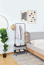 Lade das Bild in den Galerie-Viewer, Kleiderständer auf Rollen,Kleiderstange mit2Korbböden,2Kunststoffbügel«, (RT152BK), Geeignet für Schlafzimmer, Wohnzimmer, Flur zu Hause und das Büro