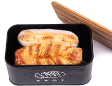 Lade das Bild in den Galerie-Viewer, Brotbox  mit Deckel, Großer Knäckebrot Box aus Metall, Brotaufbewahrungsbox , Brot,Kekse Lange Aufbewahren und Trocken Halten(Schwarz-30cm)