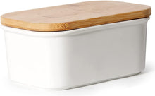 Lade das Bild in den Galerie-Viewer, Butterdose Keramik mit Holzdeckel , 250g Butter Aufbewahrung , Butterbox Porzellan vintage (Weiß)