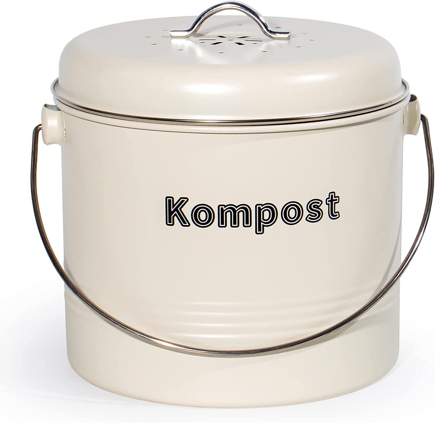Biomülleimer Küche 7 L , Bio Mülleimer Geruchsdicht mit Aktivkohlefiltern , Komposteimer Metall , Biomüll Retro (MattBeige)