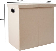 Lade das Bild in den Galerie-Viewer, Doppel-Wäschekorb mit Deckel, Innenfächern,und abnehmbaren Wäschesäcke Faltbar,Schmutziger Kleiderkorb,Schlafsaal, Raumaufbewahrung für Schlafzimmer, Badezimmer 115L