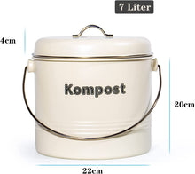 Lade das Bild in den Galerie-Viewer, Biomülleimer Küche 7 L , Bio Mülleimer Geruchsdicht mit Aktivkohlefiltern , Komposteimer Metall , Biomüll Retro (MattBeige)