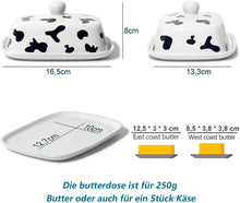 Lade das Bild in den Galerie-Viewer, Butterdose - Hochwertige Butterglocke aus Keramik - Butter Dish für alle gängigen Butter (250g) - Butterschale Porzellan (Kühe)