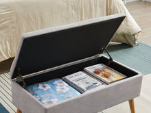 Lade das Bild in den Galerie-Viewer, Sitztruhe Sitzhocker Fußhocker mit Stauraum Deckel und Holzfüßen, 79,5 x 39,5 x 40 cm(Hellgrauer Samt)