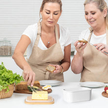 Lade das Bild in den Galerie-Viewer, Butterdose Keramik mit Holzdeckel , 250g Butter Aufbewahrung , Butterbox Porzellan vintage (Weiß)
