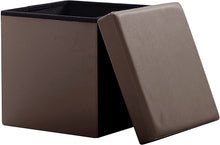 Lade das Bild in den Galerie-Viewer, Sitzwürfel mit Stauraum Fußbank Truhen Aufbewahrungsbox faltbar belastbar Kunstleder(Dunkelbraun)