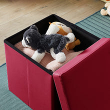 Lade das Bild in den Galerie-Viewer, Stauraum Fußhocker, Aufbewahrungsbox faltbar belastbar bis 300 kg, 38 x 38 x 38 cm,Aus MDF-Platte und Kunstleder.(Dunkelrot)