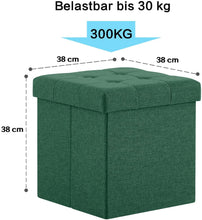 Lade das Bild in den Galerie-Viewer, Fußhocker, Fußbank Truhen Aufbewahrungsbox faltbar belastbar bis 300 kg, Leinen, 38 x 38 x 38 cm(Dunkelgrün)