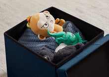 Lade das Bild in den Galerie-Viewer, Fußhocker, Fußbank Truhen Aufbewahrungsbox faltbar belastbar bis 300 kg, Leinen, 38 x 38 x 38 cm(Marineblau)