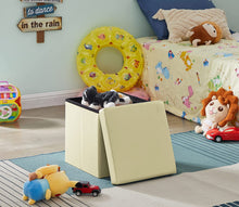 Lade das Bild in den Galerie-Viewer, Sitzwürfel mit Stauraum Fußbank Truhen Aufbewahrungsbox faltbar belastbar Kunstleder(Beige)