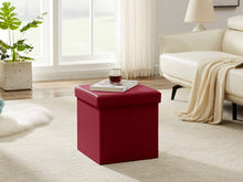 Lade das Bild in den Galerie-Viewer, Stauraum Fußhocker, Aufbewahrungsbox faltbar belastbar bis 300 kg, 38 x 38 x 38 cm,Aus MDF-Platte und Kunstleder.(Dunkelrot)