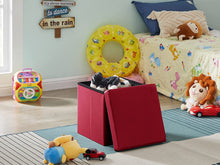 Lade das Bild in den Galerie-Viewer, Stauraum Fußhocker, Aufbewahrungsbox faltbar belastbar bis 300 kg, 38 x 38 x 38 cm,Aus MDF-Platte und Kunstleder.(Dunkelrot)