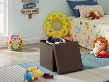 Lade das Bild in den Galerie-Viewer, Sitzwürfel mit Stauraum Fußbank Truhen Aufbewahrungsbox faltbar belastbar Kunstleder(Dunkelbraun)