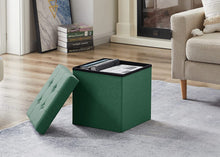Lade das Bild in den Galerie-Viewer, Fußhocker, Fußbank Truhen Aufbewahrungsbox faltbar belastbar bis 300 kg, Leinen, 38 x 38 x 38 cm(Dunkelgrün)
