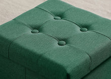 Lade das Bild in den Galerie-Viewer, Fußhocker, Fußbank Truhen Aufbewahrungsbox faltbar belastbar bis 300 kg, Leinen, 38 x 38 x 38 cm(Dunkelgrün)
