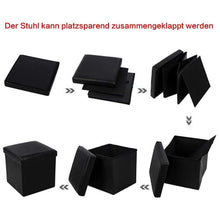 Lade das Bild in den Galerie-Viewer, Stauraum Fußhocker, Aufbewahrungsbox faltbar belastbar bis 300 kg, 38 x 38 x 38 cm,Aus MDF-Platte und Kunstleder.(Schwarz)